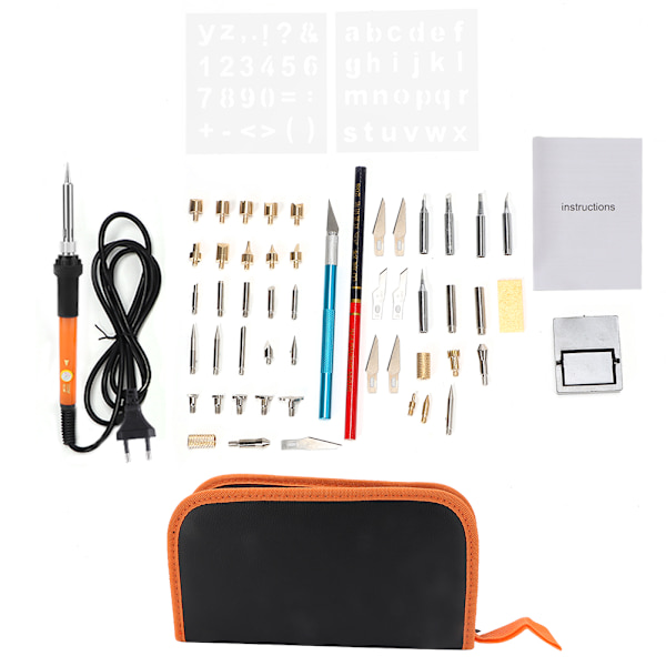 52 PCS Elektrisk Träbrännare Penna Set Pyrografi Järn Brännare Lödkolv Kit (  Orange)