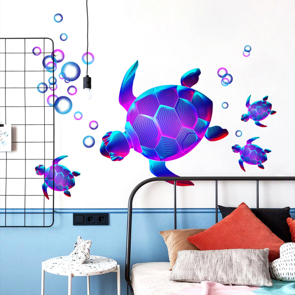 Sea Turtle Wall Decals Stickers Glow in The Dark Vinyl Ocean Under Bathroom Decor for Kids Life Bedroom Nursery Birthday Gifts