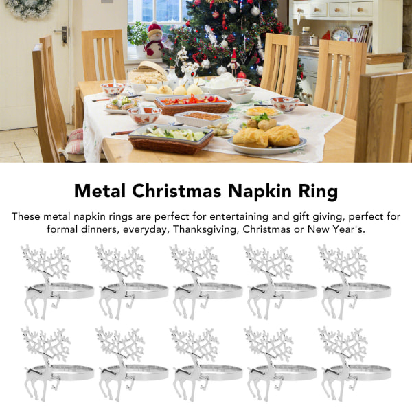 Jule Serviet Ring Elegant Dekorativ Metal Hjorte Serviet Ring Holder til Bryllupsfest Daglig 10stk Silver