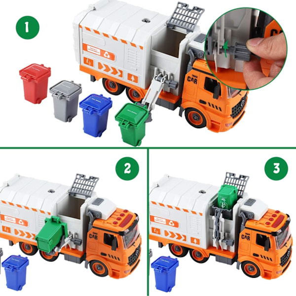 Sopbil Toys, DIY Realistisk Återvinnings Sopbil Leksak med Ljus och Ljud, 4 Soptunnor, Presenter för 3 4 5 6 7 8 År Gamla Pojkar Flickor