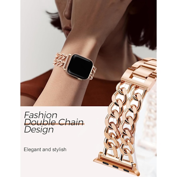 Guld Klockarmband för Kvinnor Kompatibelt med Apple Watch Armband 38mm 40mm 41mm 42mm (S10) Justerbart Metallarmband Cowboy Stålkedjearmband Rose Gold 42/44/45/49mm (S10/46mm)
