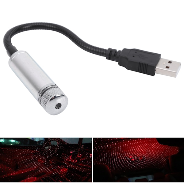 Sisäkaton tähtitaivasvalo Säädettävä USB Romanttinen tunnelmaprojektorin koristelamppu autoon Hopeanhohtoinen
