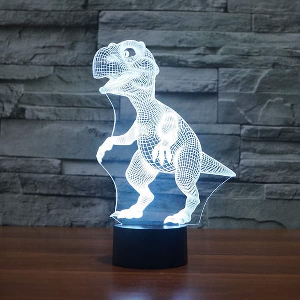 3D LED Dinosaur Optisk Illusjon Nattlys, 7 Fargeendringer