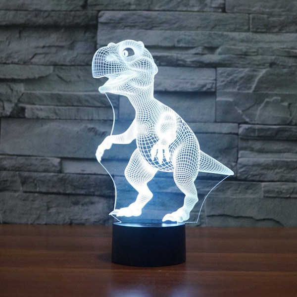 3D LED Dinosaurie Optisk Illusion Nattlampa, 7 Färgförändring