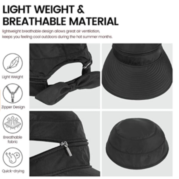 Dam UPF 50+ UV-skydd Konvertibel Strandhatt för black