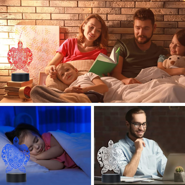 Barnens Sköldpadda Nattlampa för Barn, 3D Illusion Nattlampa, USB LED Bordlampa Smart Touch Dimmer Ljus 7 Färgväxlande, Rum Dekoration, Presenter till Barn