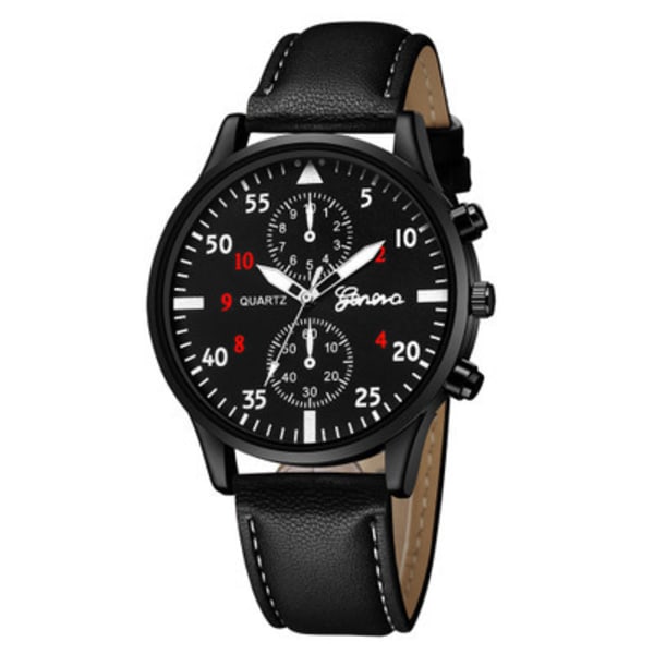 Herrar Retro Läderarmbandsklocka Analog Kvarts Armbandsur Black