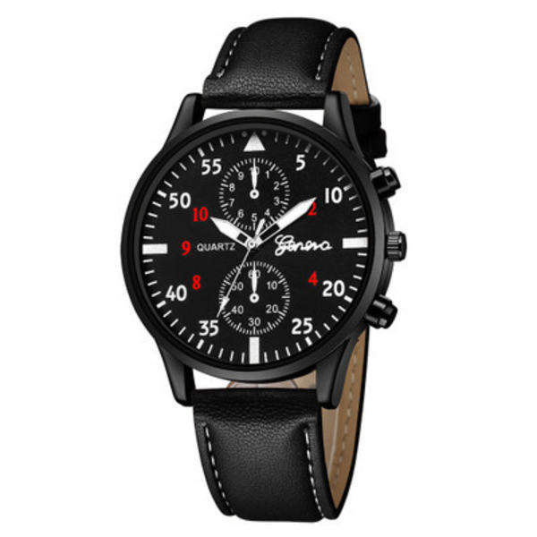 Menn Retro Lærreim Klokker Analog Kvarts Armbåndsur Black