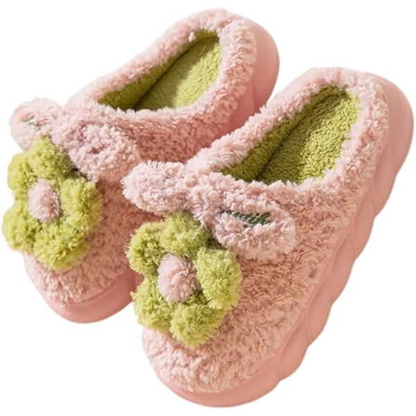 Damtofflor för Vuxna Varma Plåsterblommor Inomhus Halksäkra Hem Tjockt Botten Vinter Herrar Bomull Pink 36-37
