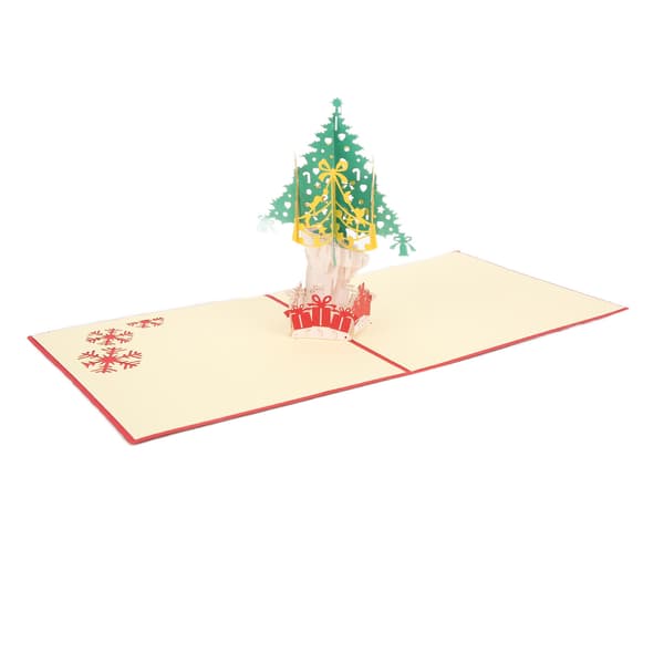 3D-julkort med snögubbe på julgran