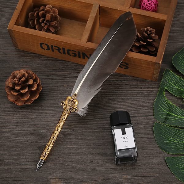 Vintage Retro Fjäder Dip Pen Rostfritt Stål Nibs Kalligrafi Skrivbläck Penna Present (grå)