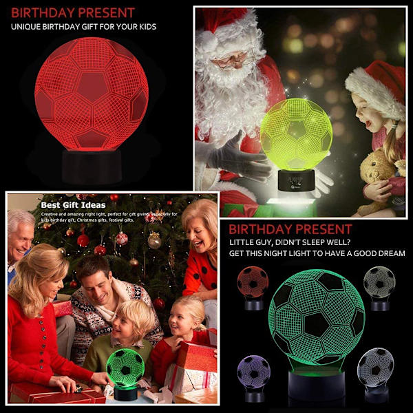 Fotboll 3D LED nattlampa för barnflicka, 3D optisk illusion L