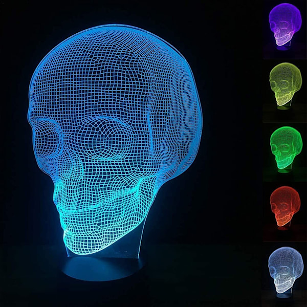 Skalle 3D-lampa optisk illusion nattlampa, dödsmodell Holi