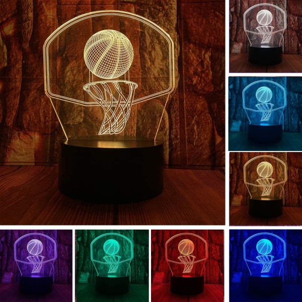 Basketball 3D LED Baggrundsplade Optisk Illusion Soveværelses Dekoration Bordlampe med Fjernbetjening 7 Farver Skift Dæmpbar Akryl Visuel Natlys Fødselsdag C
