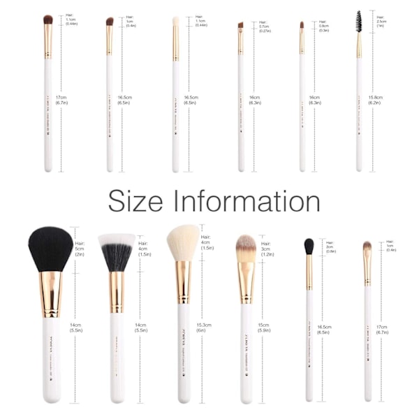 Reise Makeup Kostersett Hvit 12 stk Makeup Koster Premium Syntetisk Hår Profesjonell Foundation Pudder Kontur Blush Kosmetikk Øyekostersett White