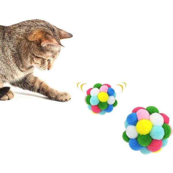 Kattboll leksak, handgjorda färgglada ullgarnsbollar för katter D