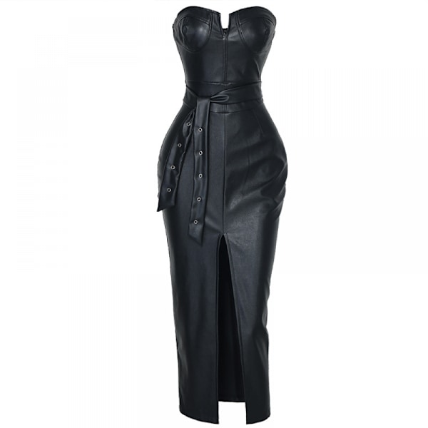 Rivet Drop Draped Dress Club Party Wear Female(Svart L)