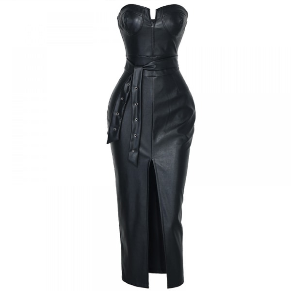 Rivet Drop Draped Kjole Club Festtøj Kvinde(Sort M)