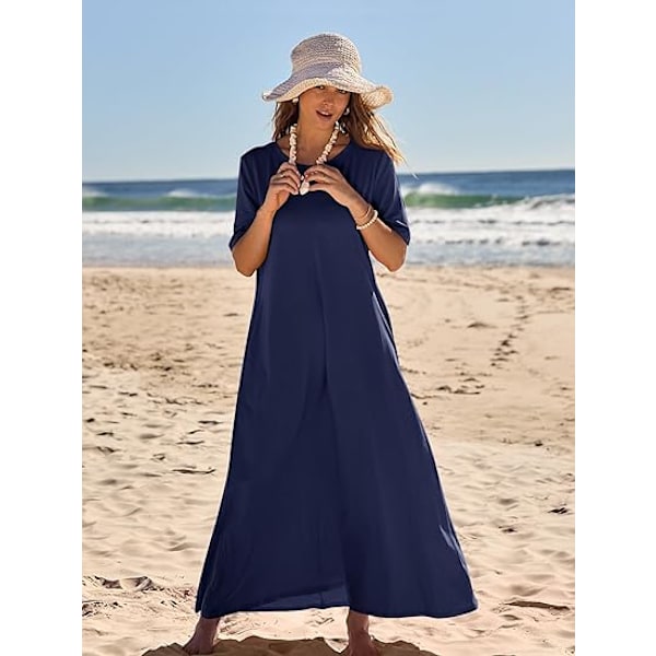 Dame 2025 Vår Sommer Casual Maxikjole Strandferie Kortermet Rund Hals Basic Lang T-skjorte Kjoler XL