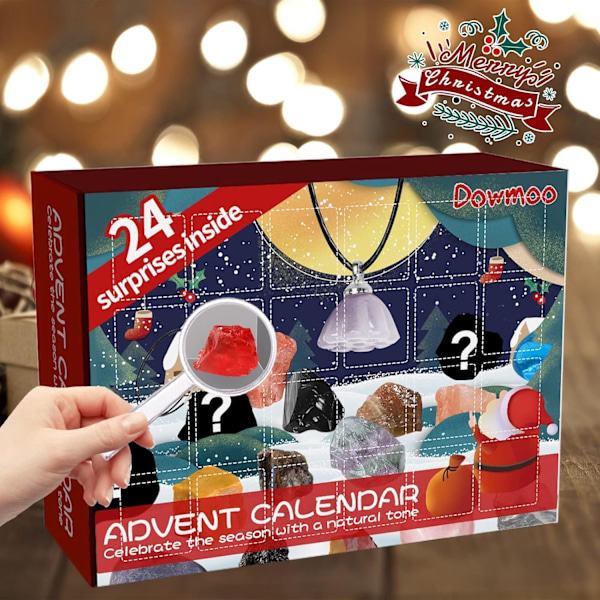 Adventskalender, Julkalender 24 Dagar Presentask med 24 Ädelstenar, Mineraler & Fossil för Pojkar Flickor Barn Tonåringar Jul Nedräkningskalender