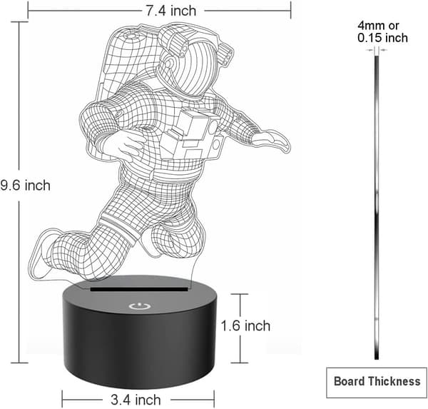 3D Astronaut Illusjonslampe 7 Farger Endrende LED Nattlys