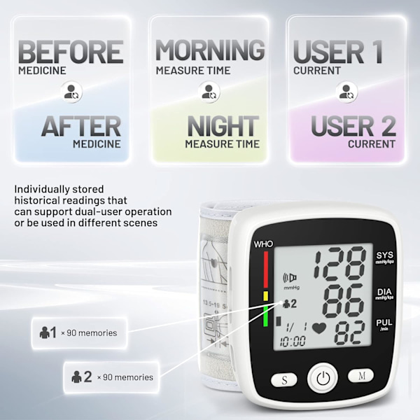 Blodtrycksmätare Digital BP-mätare Uppladdningsbar BP-maskin med 2x99 avläsningar Minne Stor LCD-skärm Röstutsändning Bärbar väska Black
