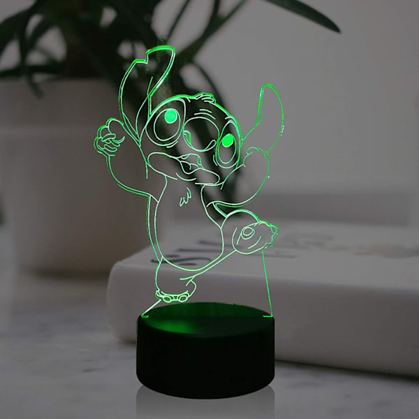 Lilo og Stitch Lampe for Soverom 3D Visuell Tegneserie LED Nattelys 7 Farger USB Berøringsfjernkontroll Endre Romdekorasjon Bord Stemnings Lava Baby Sove Lys