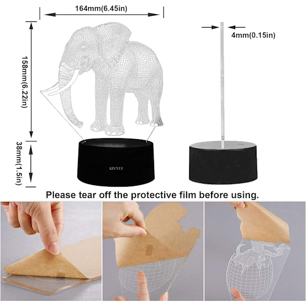 Elefant Visuell 3D Lampe Illusjon 2D Nattelys Jul Jul Festival Bursdag Valentinsdag Elskere Gave