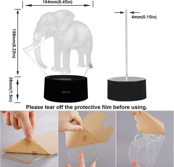 Elefant Visuell 3D Lampe Illusjon 2D Nattlys Julegave