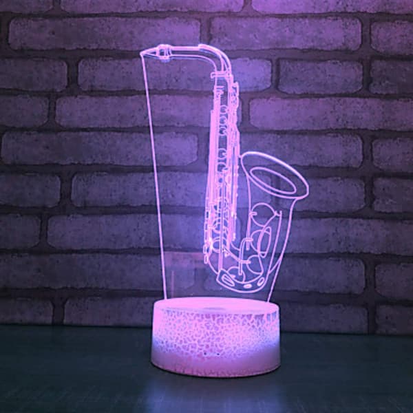3D Saxofon Natlampe Illusion Natlampe 7 Farve Ch