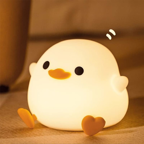 Söta Anka Nattlampa, Djur Silikon Barnkammare Uppladdningsbar Dimbar Bordslampa, Anka Sänglampa med Touch Sensor för Sovrum, LED Squishy
