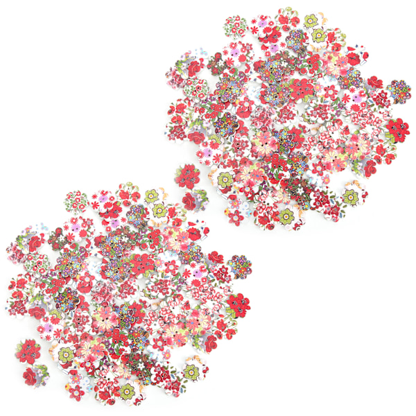 200 st målade blommor knappar i trä, blandade, för gör-det-själv-sömnad och hantverk, 2 hål, 20 mm