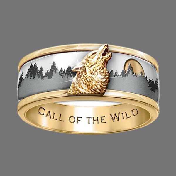 Herre ulv ring smykker rustfrit stål ring viking ring troldmand kriger jæger ulvehoved ringe gave til mænd（ringstørrelse 9）