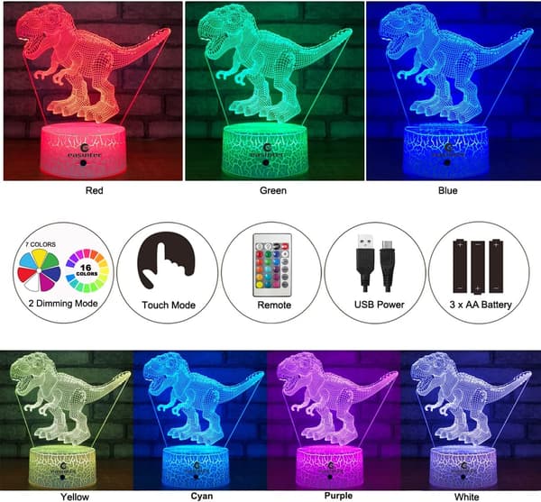 T-rex Dinosaur + Butterfly 3D Natlampe (2 i 1 pakke)