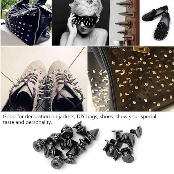 50 stk 8*12mm Fashion Metallkule Nagler Spikes & Cone Studser for Lær DIY Tilbehør (Svart)