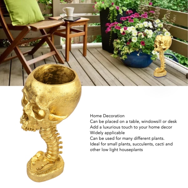 Kranium Planter Rygsøjle Stativ Sæt Innovativt Utsøgt Dekorativt Håndmalet Resin Skelet Blomsterpotte til Hjem Have Gold