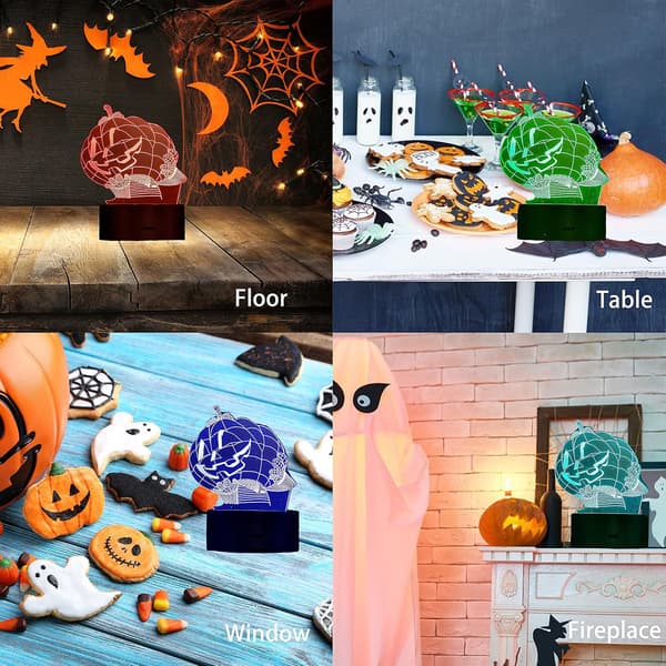 Halloween-dekorasjon Gresskar 3D LED Illusionslampe Nattelys Gave