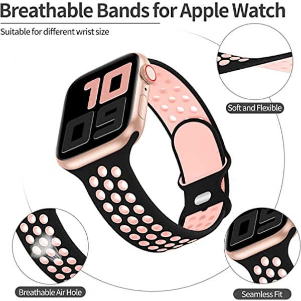 Armband för Apple Watch 42mm 44mm 45mm, Andningsbart Mjukt Silikon Sportbyta Rem Kvinnor Män Kompatibel med iWatch Series 7/SE/6/5/4/3/2/1, Spor