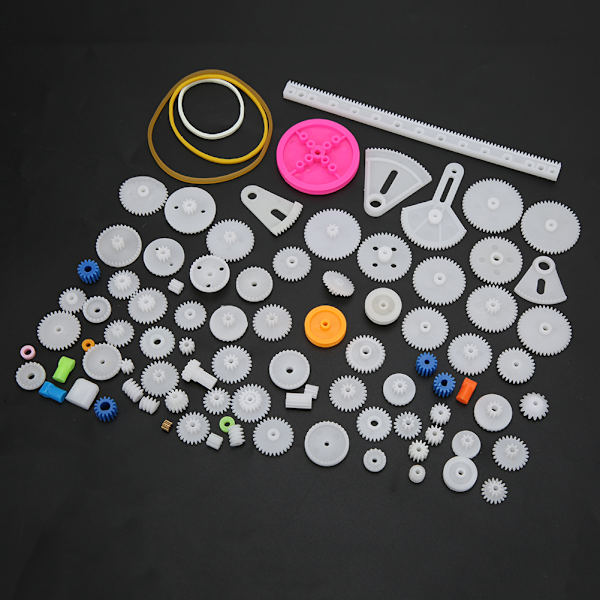 85 stk. plastgear, spindel, rem, remskive, akselmuffe sæt DIY videnskabelig modelfremstilling