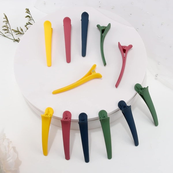12 stk. hårklemmer til styling sektionering, 3,1 tommer matte alligator hårklemmer hårspænder ingen crease andebilled hårklemme Yellow,Blue,Purple,Green