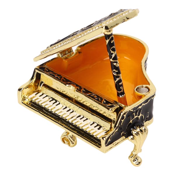 Trinket Box Mini Enamel Piano Form Svart Tema Handfärgad Legering Dekorativ Smyckesorganisatör för Sovrum Badrum
