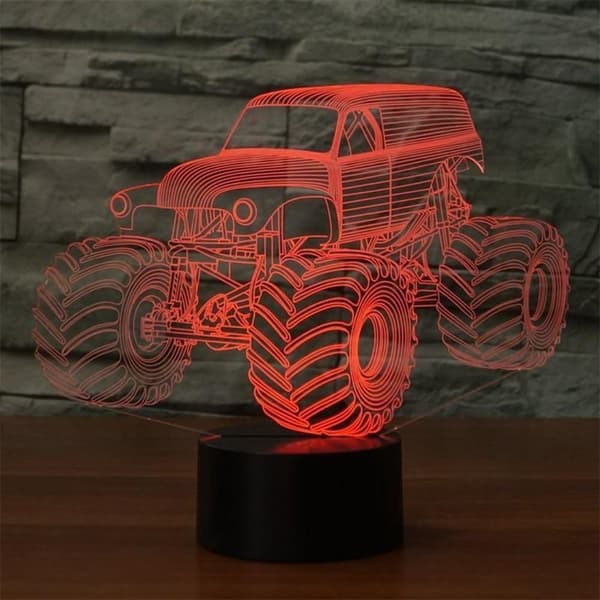 3D Optisk Illusion Monstertruck Farverig Lyseffekt T