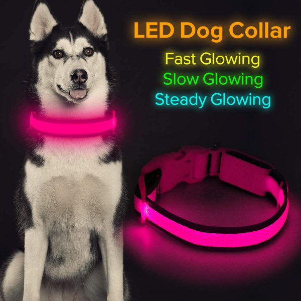 LED-hundhalsband, USB uppladdningsbara belysningslampor för hundhalsband, Pink L