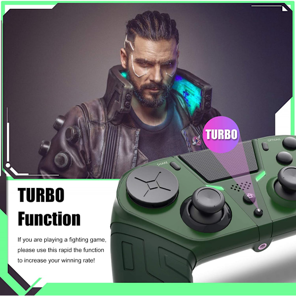 Trådlös handkontroll för PS4, spelkontroll med fjärrkontroll Green