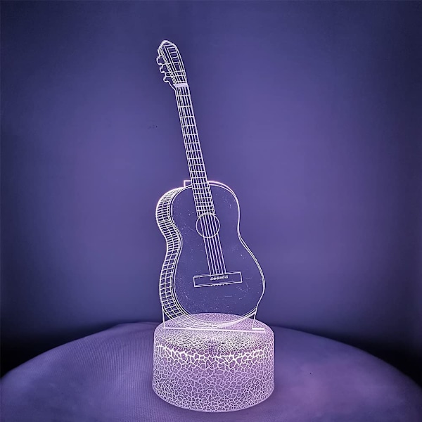3D Illuusio Yövalo Lamppu Kitara - Kitara 3D Illuusio Lamppu 16 Väriä Vaihtuva 3D Led Yövalo Kosketuslamput (Musta)