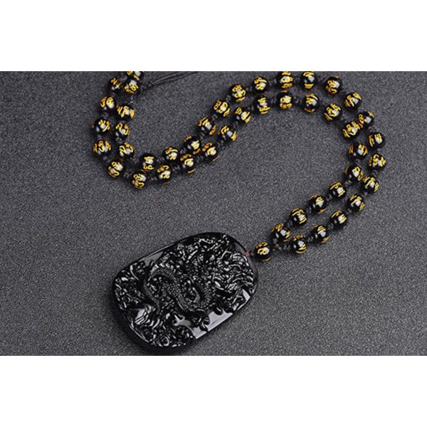 Luonnollinen obsidiaaninen kaulakoru Onnenamuletti Suojapantti Helmiketjulla Musta Kristalli Talismani Hengellinen Koru Lahja Miehille