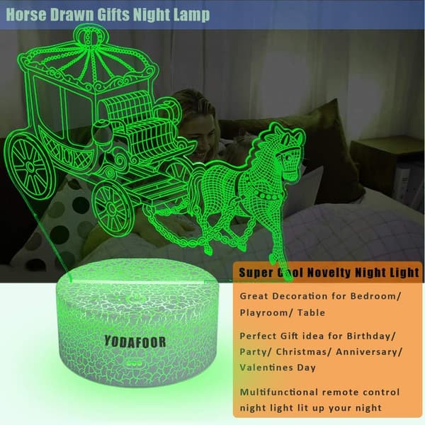 3D Nattlys Heste-trukket Vogn Form 2D Bordlampe