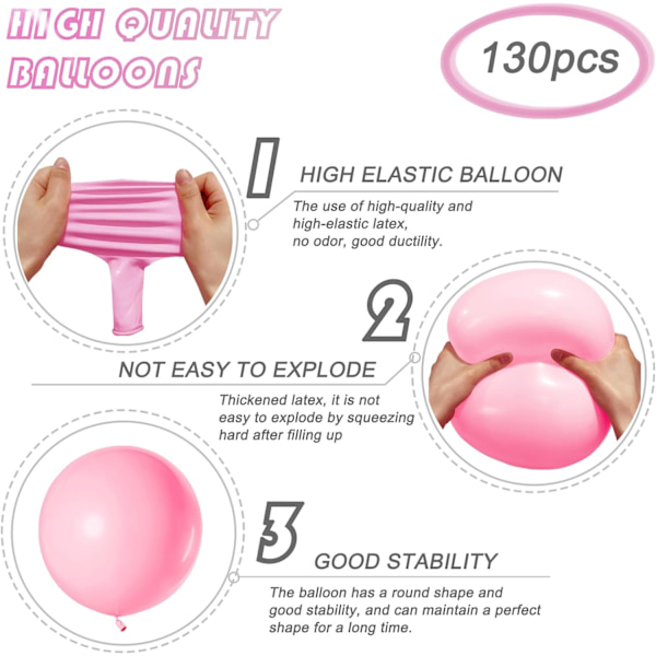 130 stk. Pastel Pink Balloner Forskellige Størrelser 18\" 12\" 10\" 5\" Ballonbue Girlande Sæt Perfekt til Fødselsdagsfest, Graduering, Baby Shower, Bryllup, Helligdage Pastel Pink