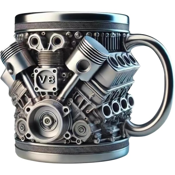 Personlig Rostfri Mugg - V8 & V6 Motor Design, 44 cl Handgjord Hållbar & Stilren, Perfekt för Bilentusiaster (V8) v8