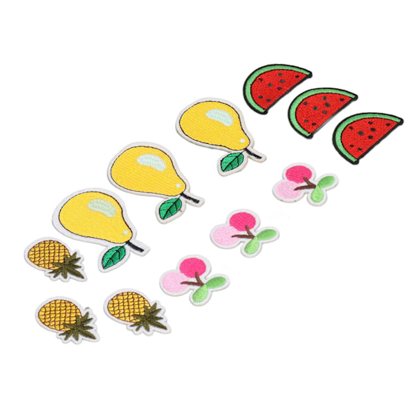 12 stk. frugt patches kirsebær ananas pære vandmelon søde mønstre levende farver stryge på patches til taske tøj sokker